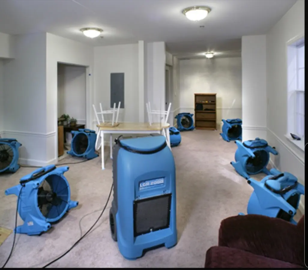 Air movers and dehumidifier setup for Water Damage Restoration in Jeffersontown